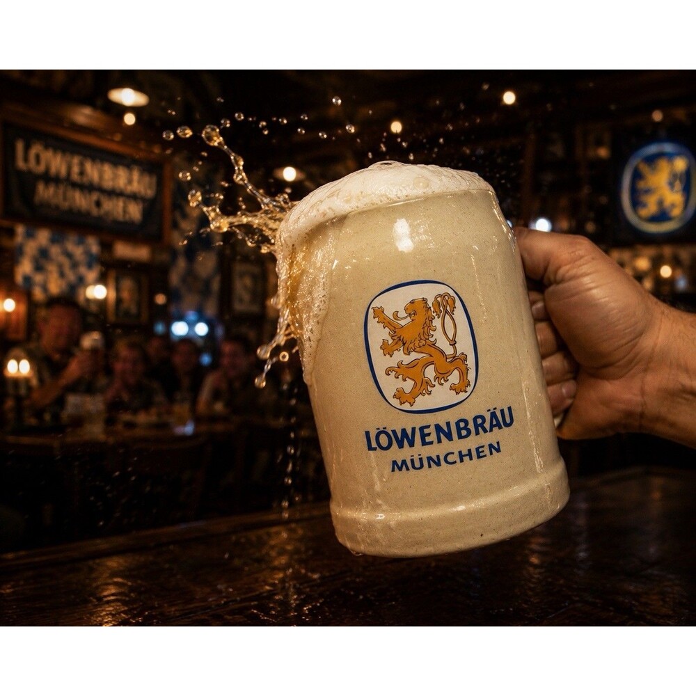 Löwenbräu München German Beer Stein Stoneware Mug Made in Germany Vintage